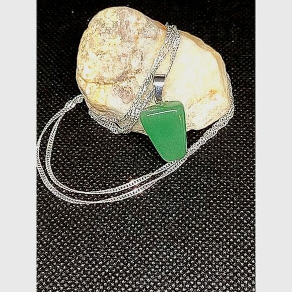 JADEITE STONE PENDANT & STERLING SILVER CHAIN NECKLACE HANDMADE - Picture 4 of 8